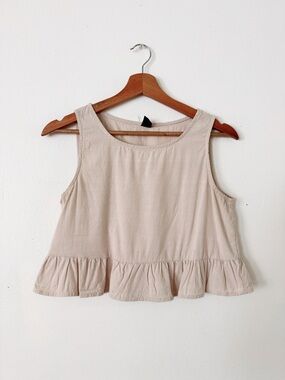 SHEIN Women's Sleeveless Ruffle Hem Tank Top - Beige medium